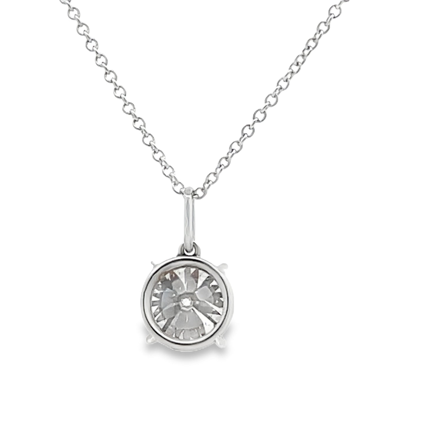 Back view of European Cut Round Diamond Solitaire Pendant Necklace 2.25 cts