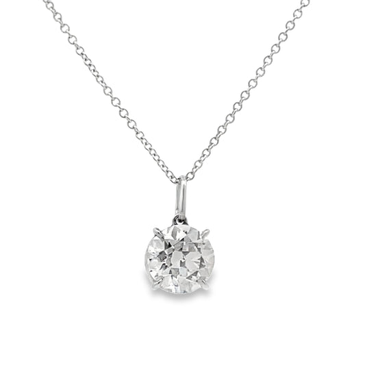 Front view of European Cut Round Diamond Solitaire Pendant Necklace 2.25 cts