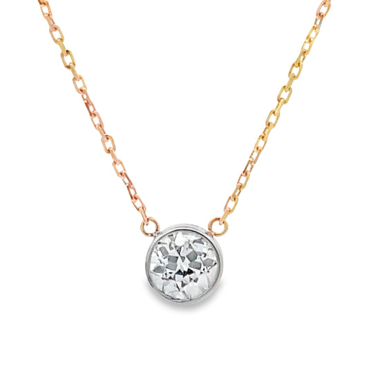 Front view of Round Diamond Solitaire Two Tone Gold Necklace 0.48 cts