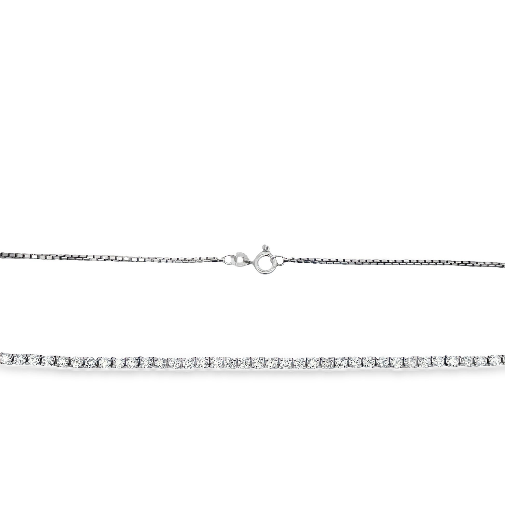 Top view of Half Diamond Tennis 18k White Gold Necklace 5.50 cts fastened