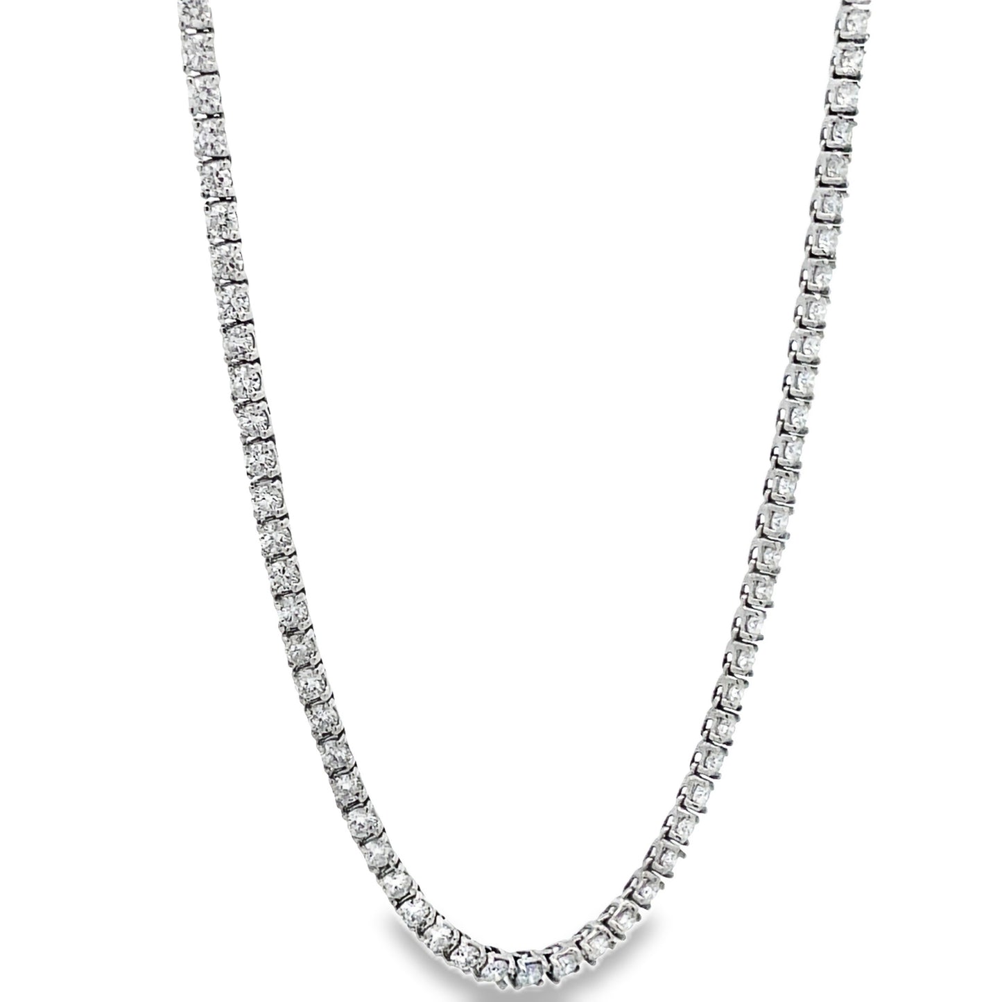 Side view of Half Diamond Tennis 18k White Gold Necklace 5.50 cts