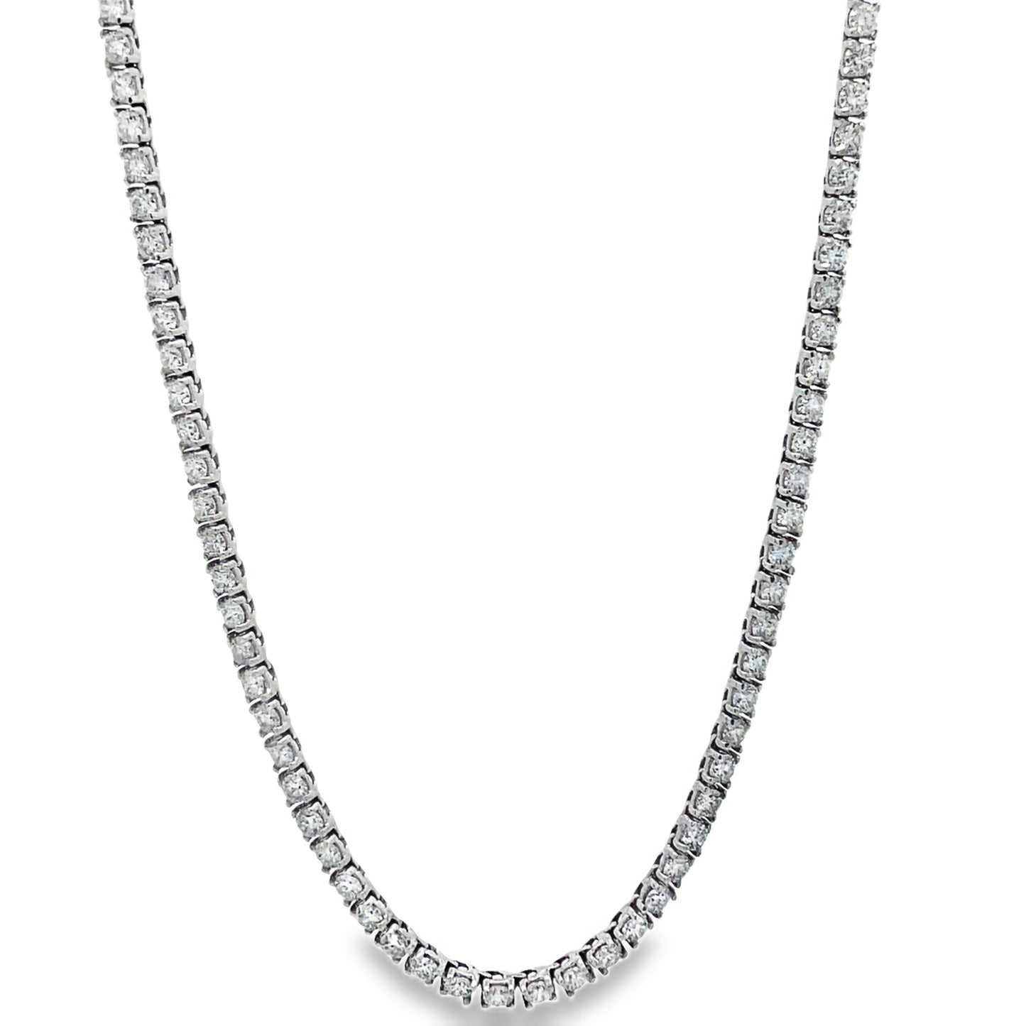 Front view of Half Diamond Tennis 18k White Gold Necklace 5.50 cts