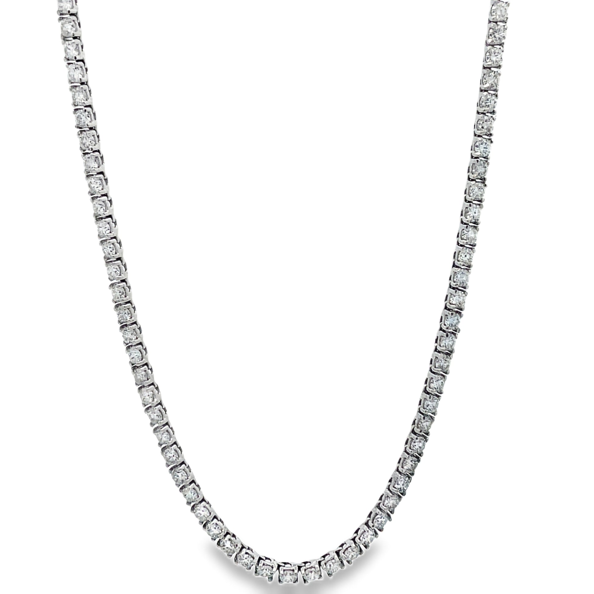 Front view of Half Diamond Tennis 18k White Gold Necklace 5.50 cts
