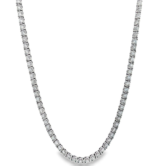 Front view of Half Diamond Tennis 18k White Gold Necklace 5.50 cts