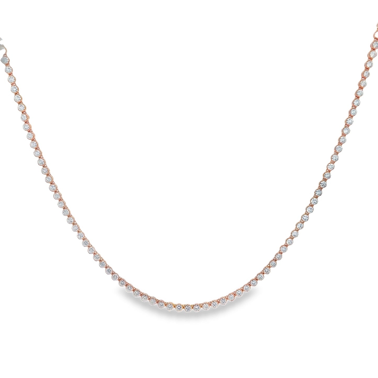 Front view of Diamond Tennis Necklace 4.95 cts 18k Rose Gold
