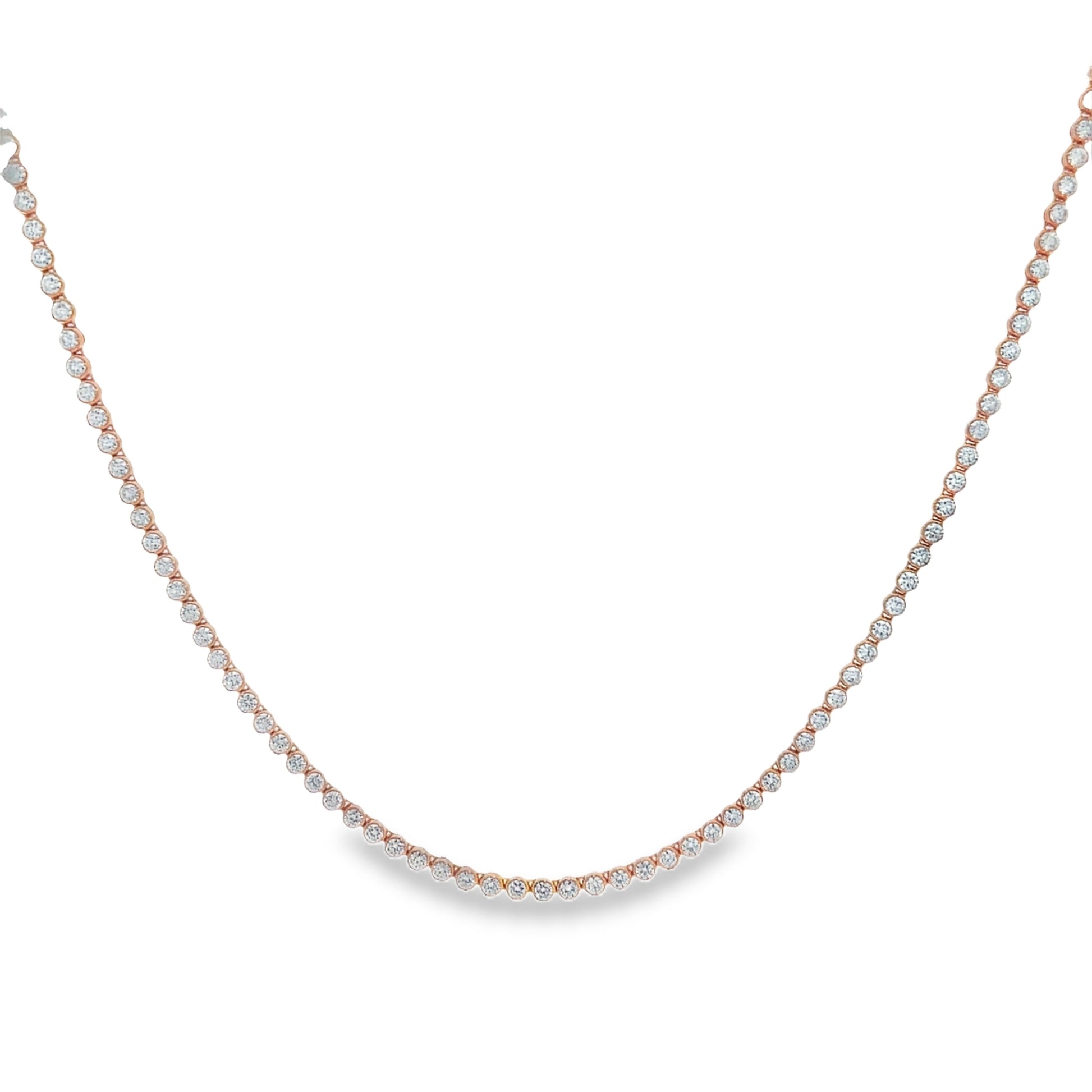 Front view of Diamond Tennis Necklace 4.95 cts 18k Rose Gold