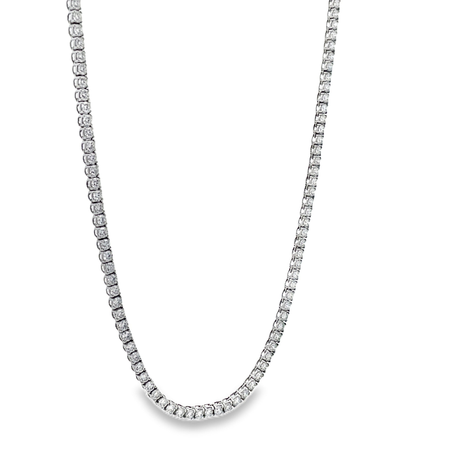 Side view of 18k Diamond Tennis White Gold Necklace 7.20 cts