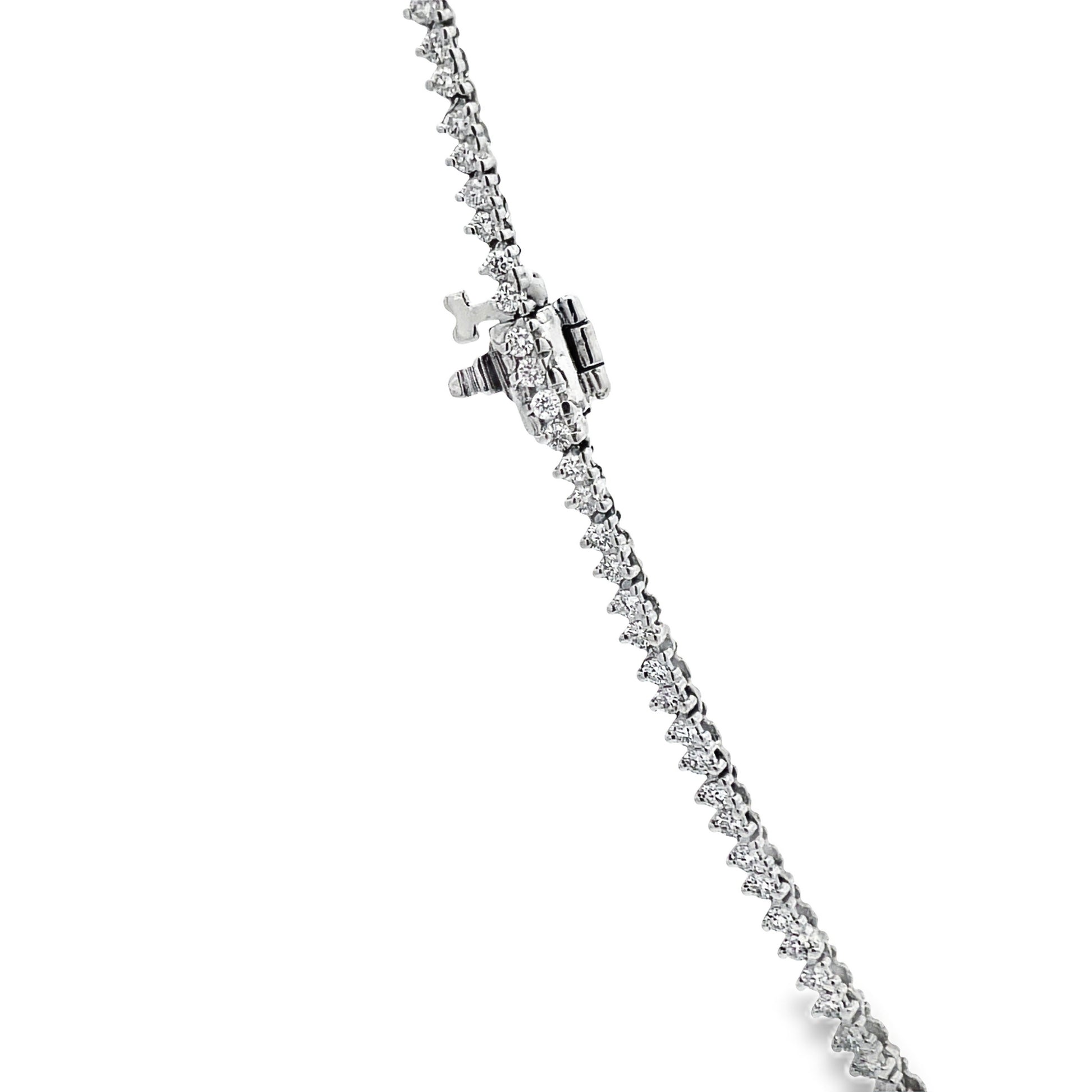 Side view of Graduated Diamond Tennis 18k White Gold Necklace 5.20 cts