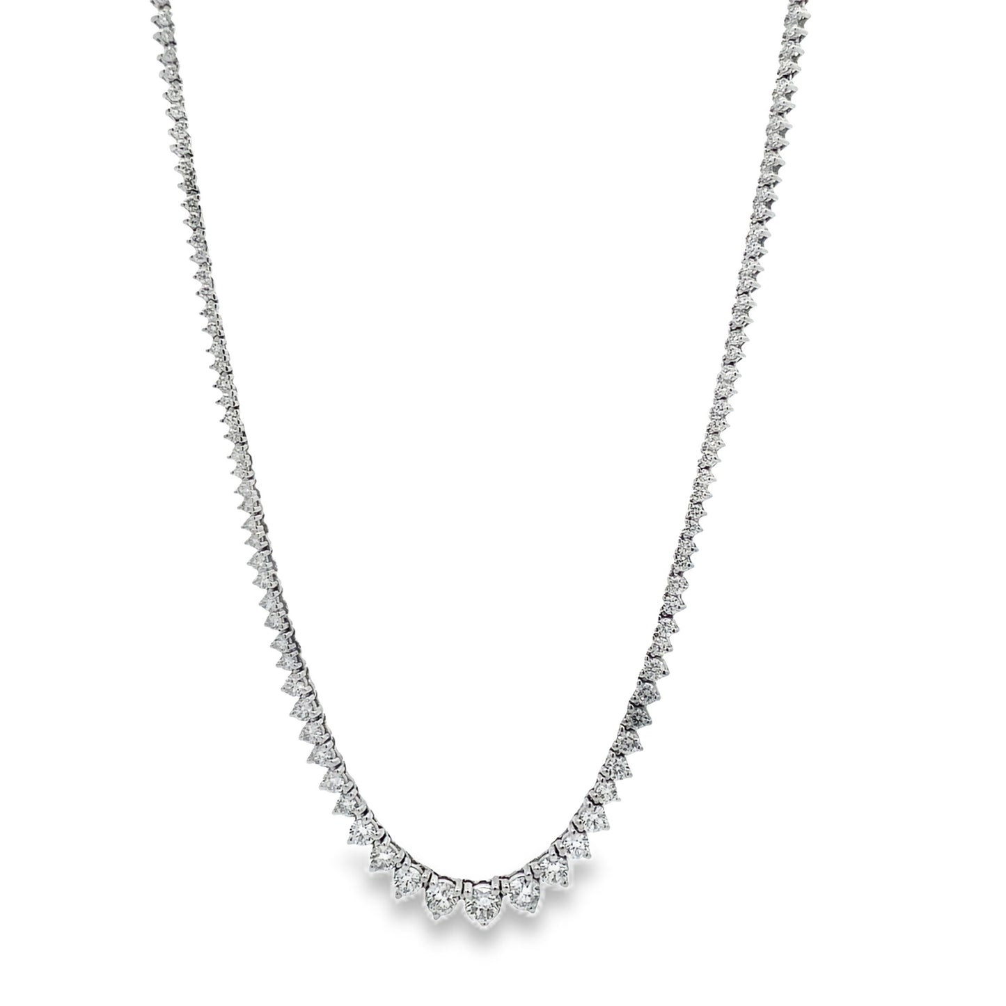 Front view of Graduated Diamond Tennis 18k White Gold Necklace 5.20 cts