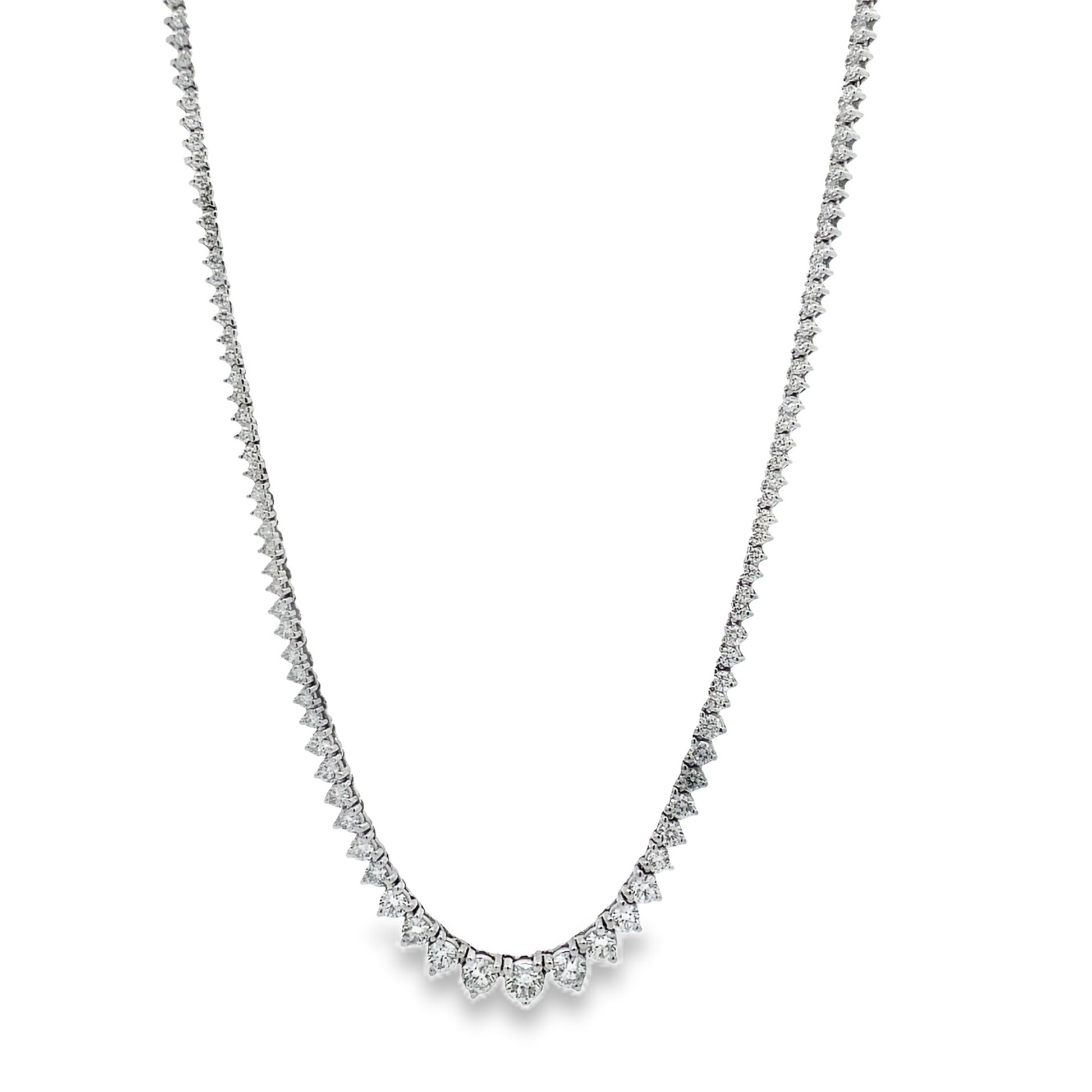 Front view of Graduated Diamond Tennis 18k White Gold Necklace 5.20 cts