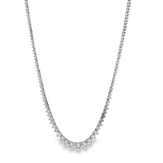 Front view of Graduated Diamond Tennis 18k White Gold Necklace 5.20 cts