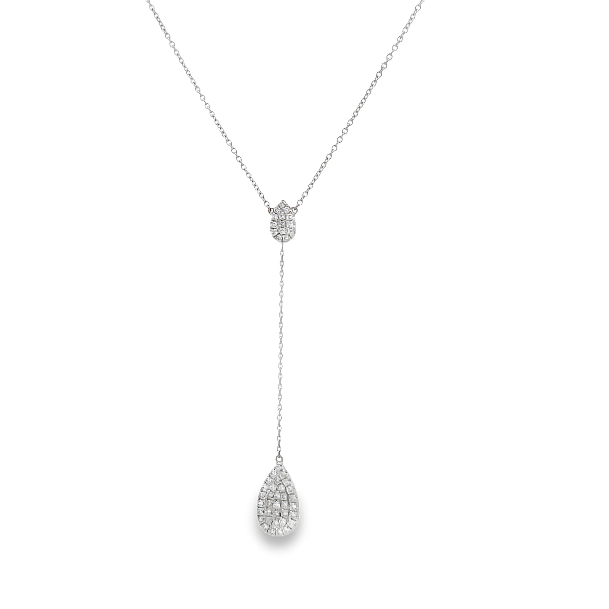 Front view of 14k White Gold Diamond Pave Double Pear Shape Lariat Necklace 1.79 cts 