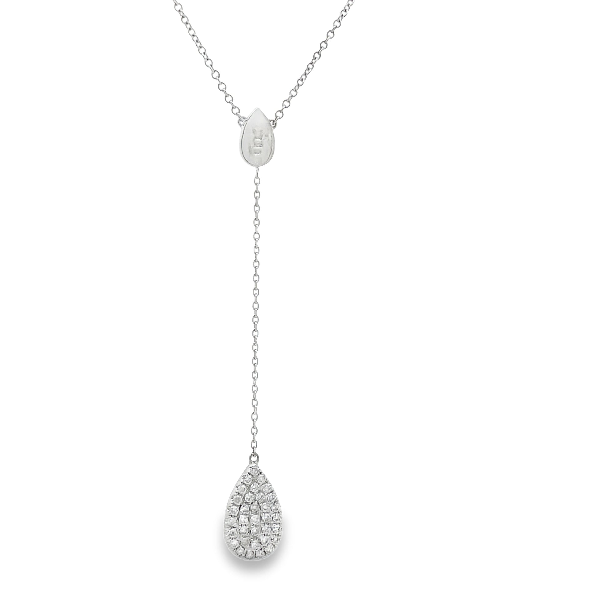 Back view of 14k White Gold Diamond Pave Double Pear Shape Lariat Necklace 1.79 cts 