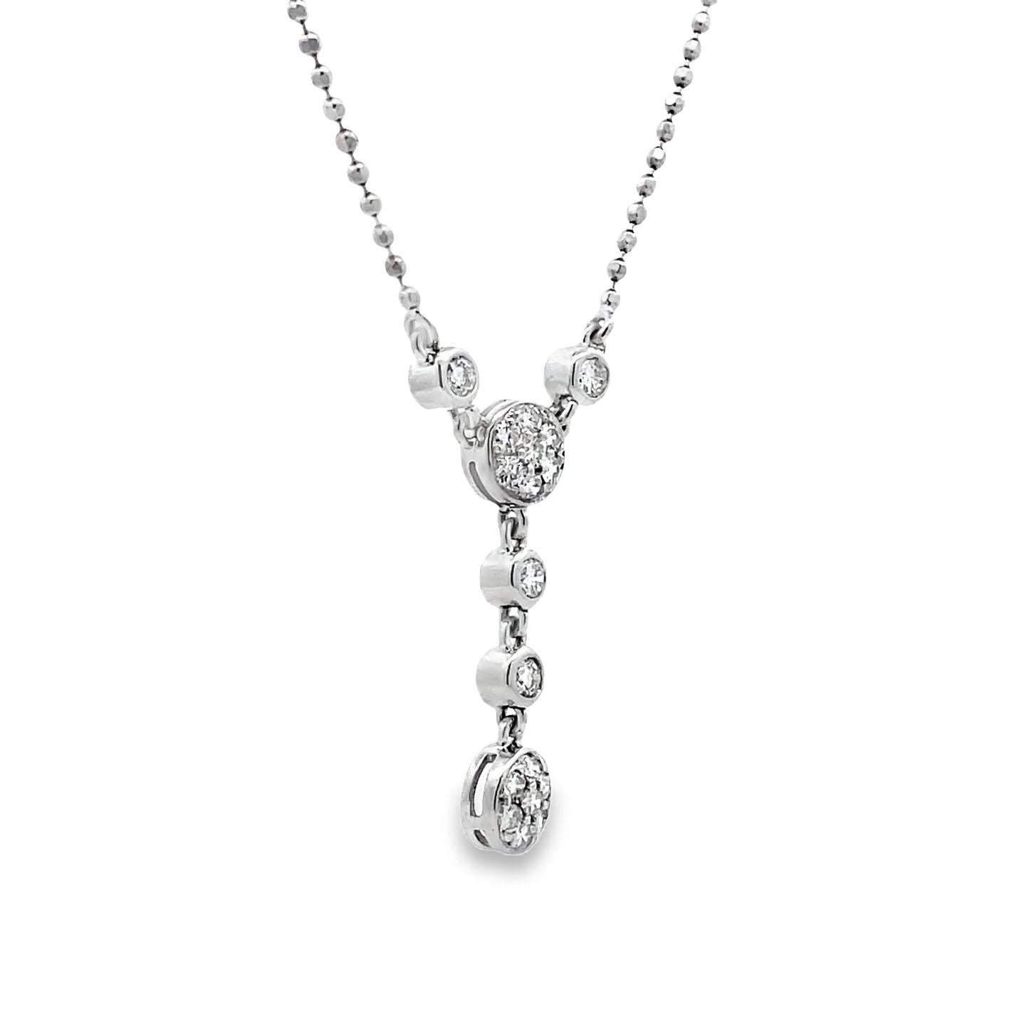 Side view of 14k White Gold Diamond Pave Set Lariat Circle Necklace 1.00 cts