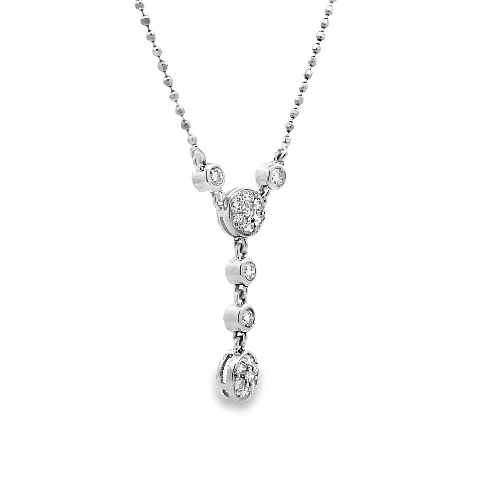 Side view of 14k White Gold Diamond Pave Set Lariat Circle Necklace 1.00 cts
