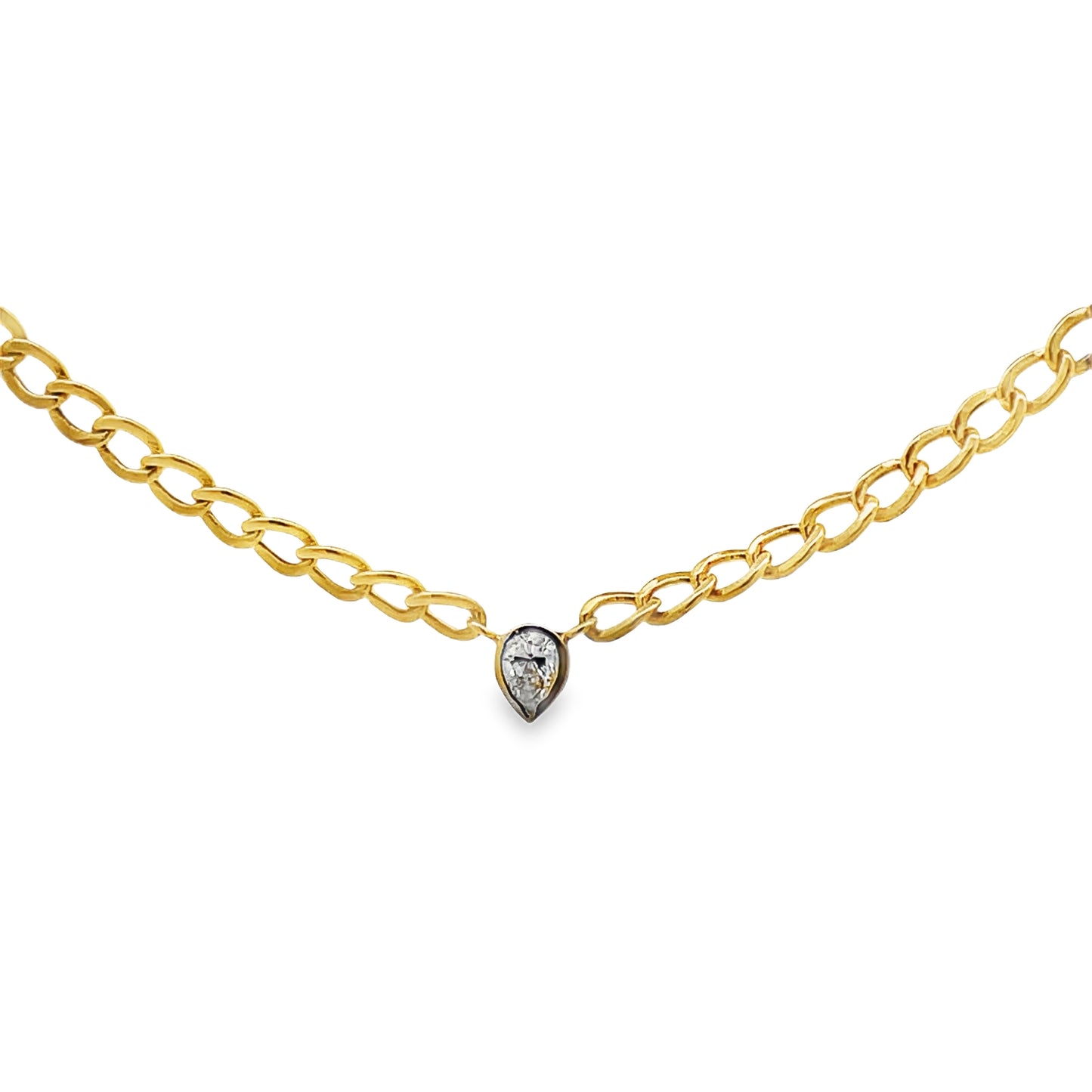 Front view of 14k Yellow Gold Pear Shape Solitaire Light Weight Necklace 0.15 cts