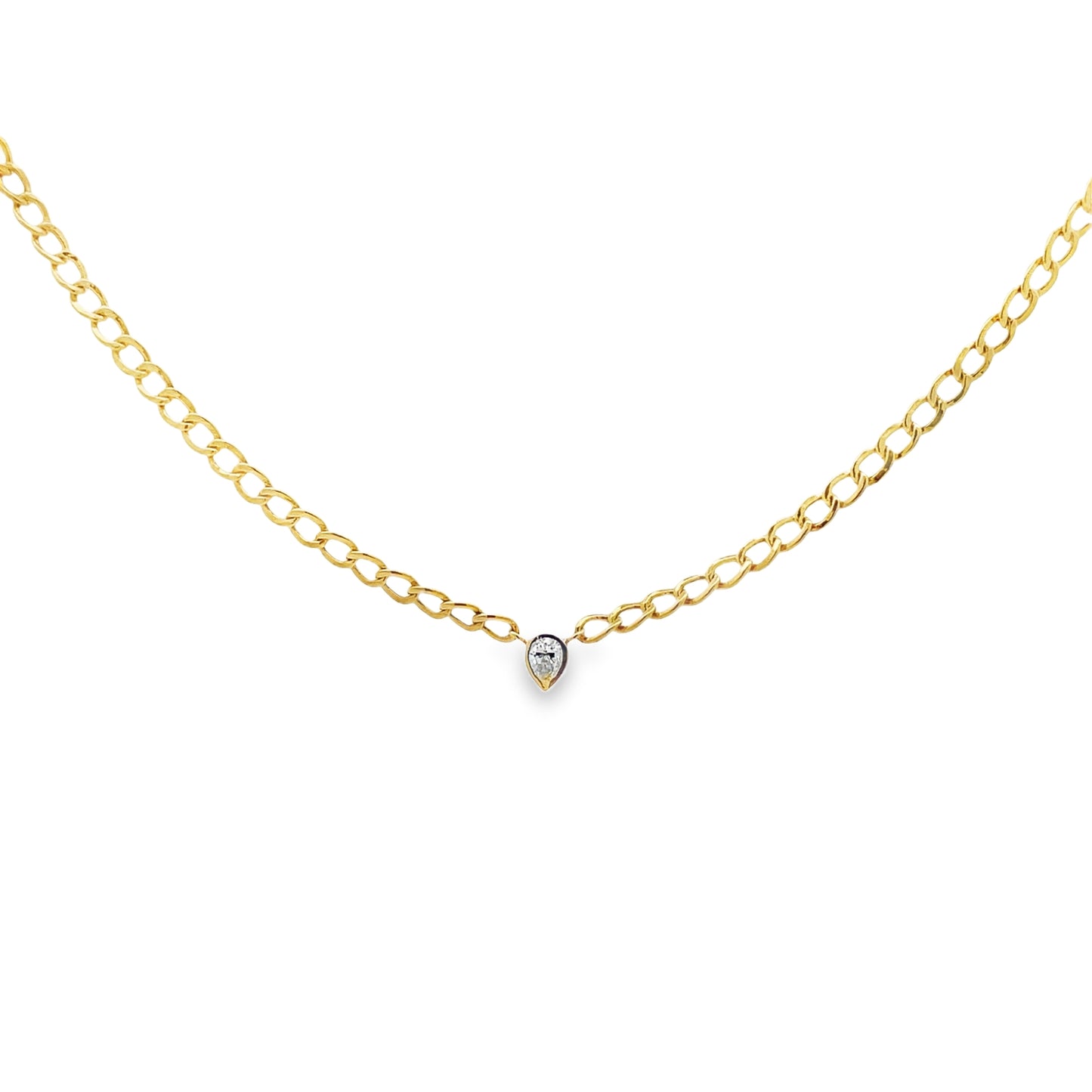 Top view of 14k Yellow Gold Pear Shape Solitaire Light Weight Necklace 0.15 cts