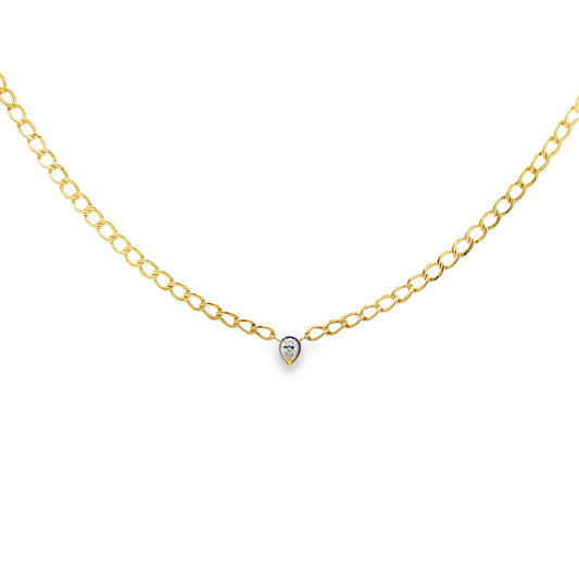 Top view of 14k Yellow Gold Pear Shape Solitaire Light Weight Necklace 0.15 cts