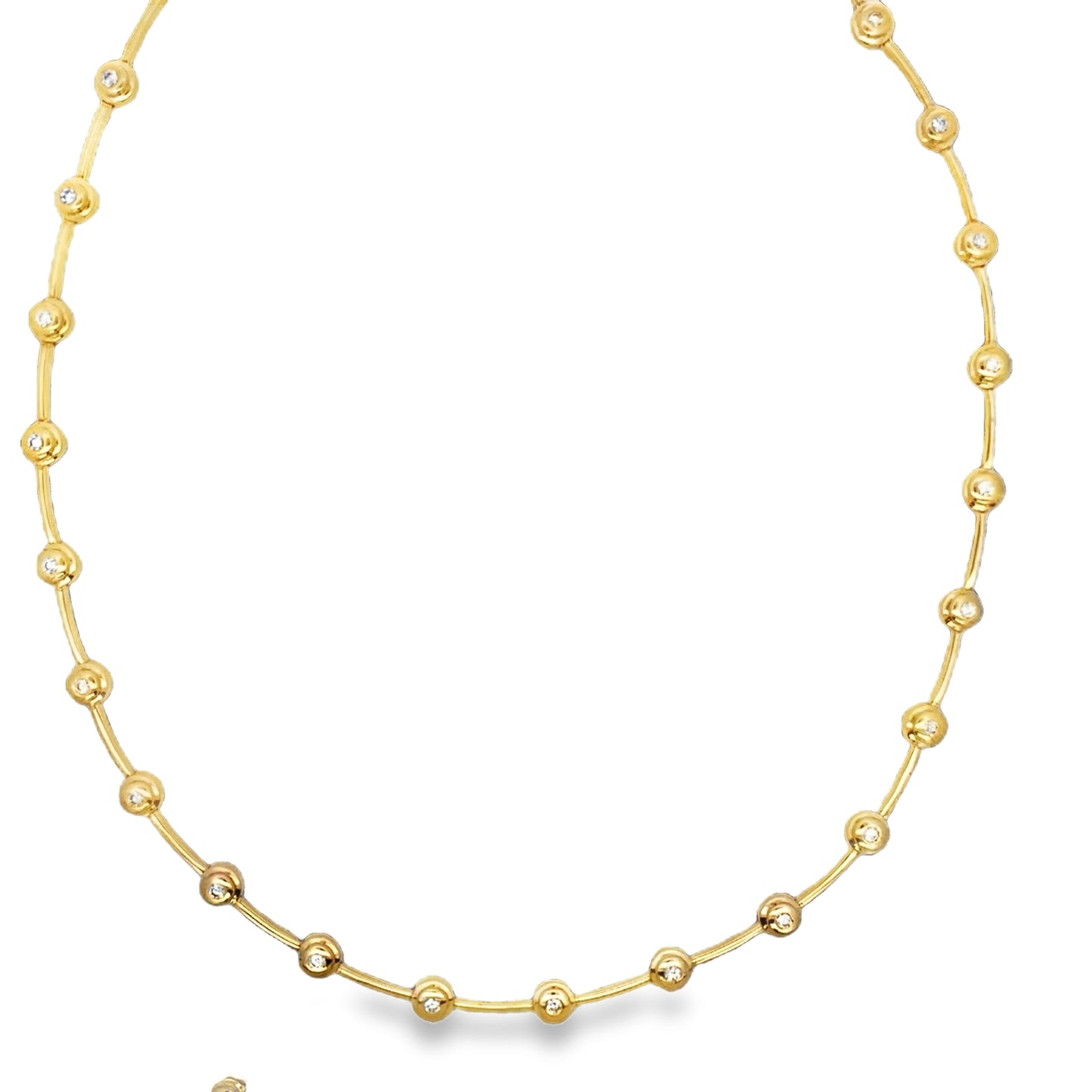  Top View of 14K Yellow Gold Bezel Set Diamond Necklace 1.54 ct