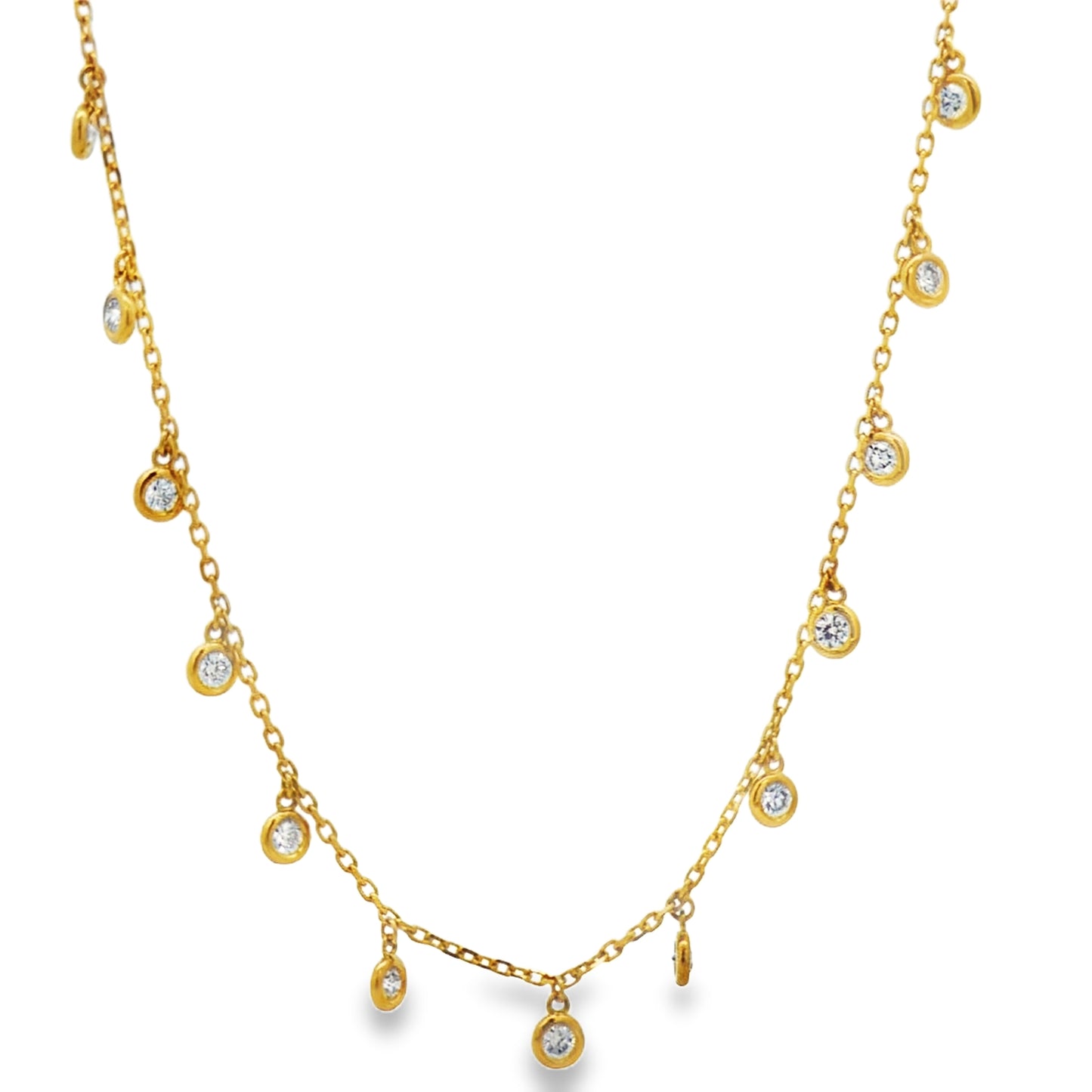 Front view of 14k Yellow Gold Bezel-Set Diamond Drop Charm Necklace