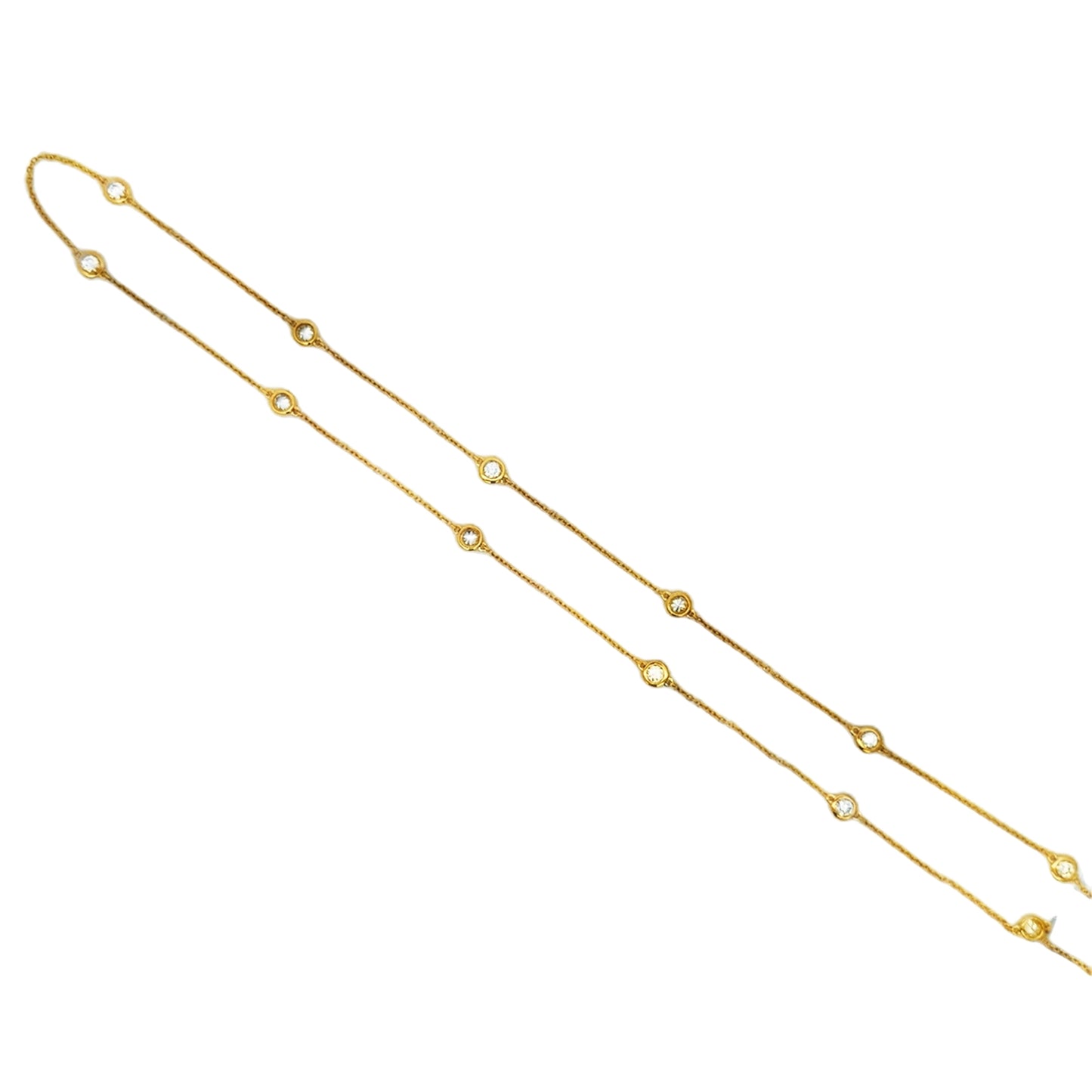 Top view of 18k Yellow Gold Bezel Set Diamond Station Necklace 1.29 cts