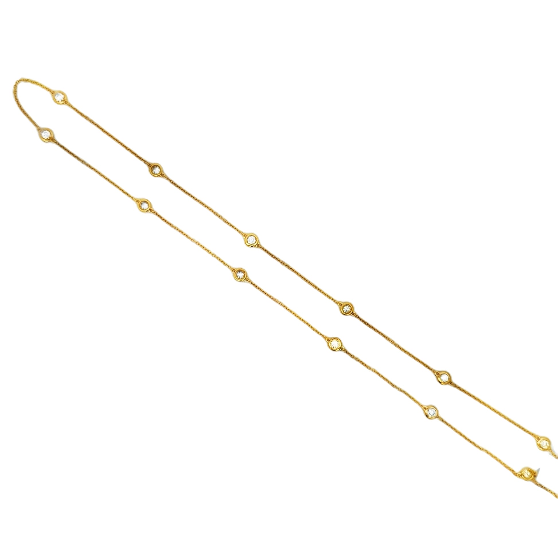 Top view of 18k Yellow Gold Bezel Set Diamond Station Necklace 1.29 cts