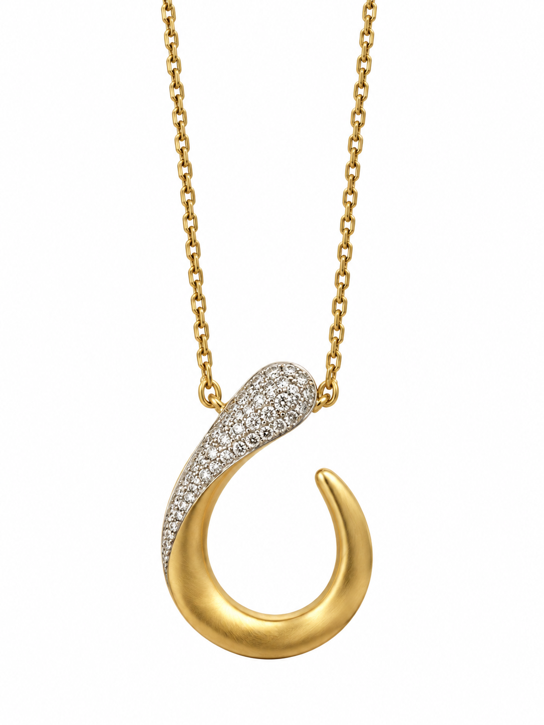 Front view of 14k Yellow Gold Pave Set Freeform Necklace Matte Finish