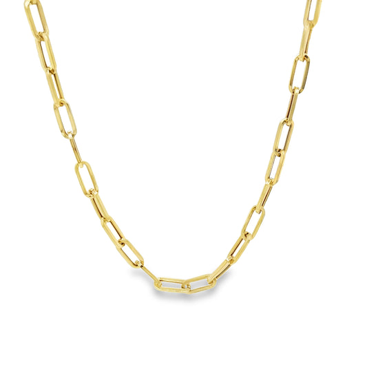 14K Italian Yellow Gold Thick Paperclip Link Necklace 20" Lightweight Front view