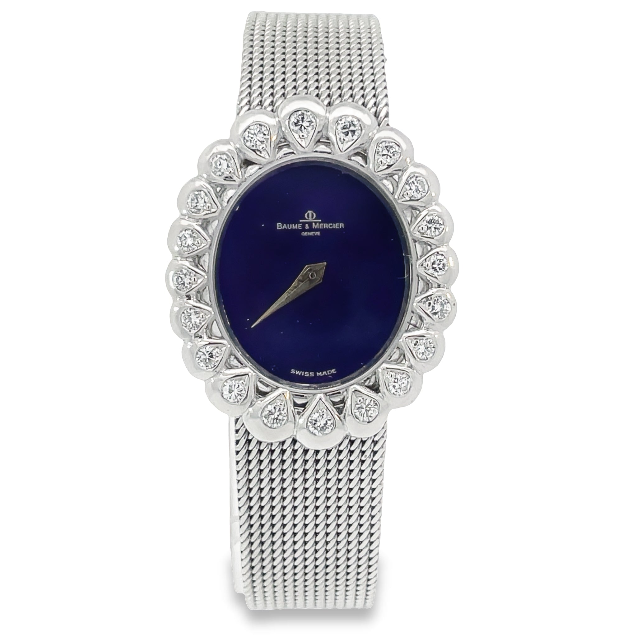 This exquisite Mercier White Gold Ladies Watch is perfect for those seeking a timeless luxury look. Crafted with 18k white gold and a stunning 1.20 ct diamond bezel, this watch is sure to make a statement. With manual wind and fold over clasp, this watch is in excellent condition and dates back to 1960. Make a fashion statement with this stunning piece of jewelry.