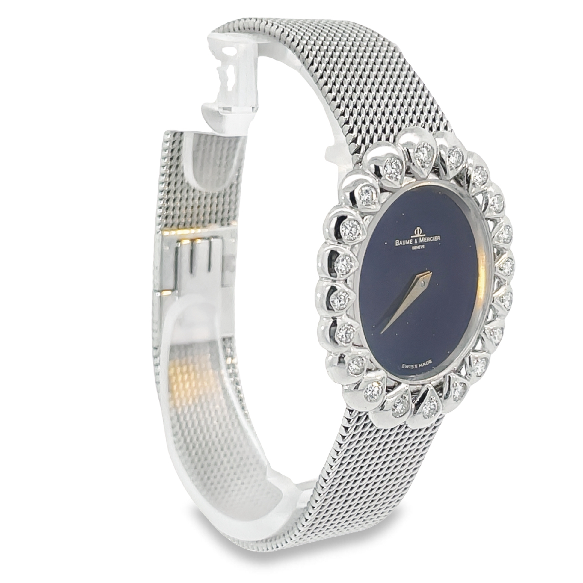 Vintage Diamond Baume Mercier White Gold Ladies Watch Side view 