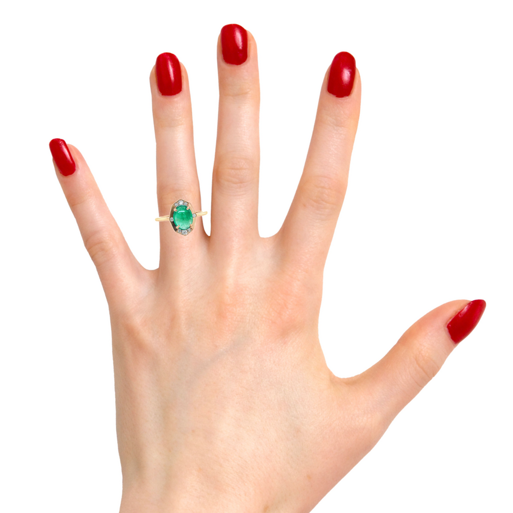 Stylish Emerald Cabochon & Diamond Ring