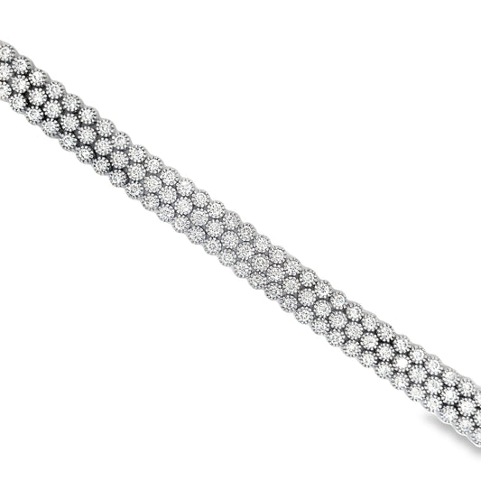 14k Three Row Diamond Bracelet Top view  Close Up