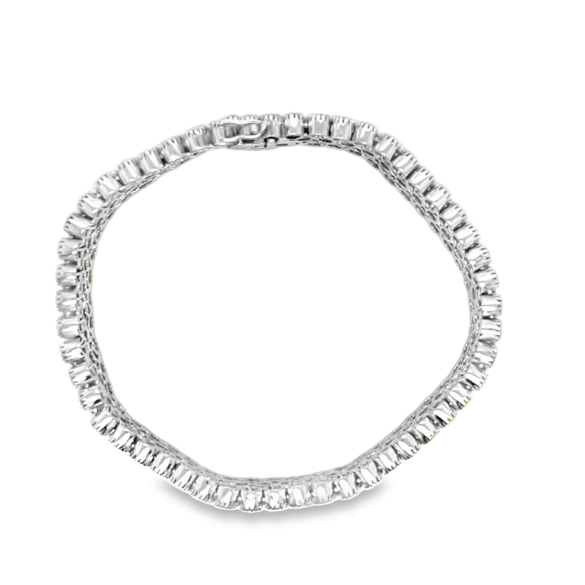 14k Three Row Diamond Bracelet Top view clasp fastened 