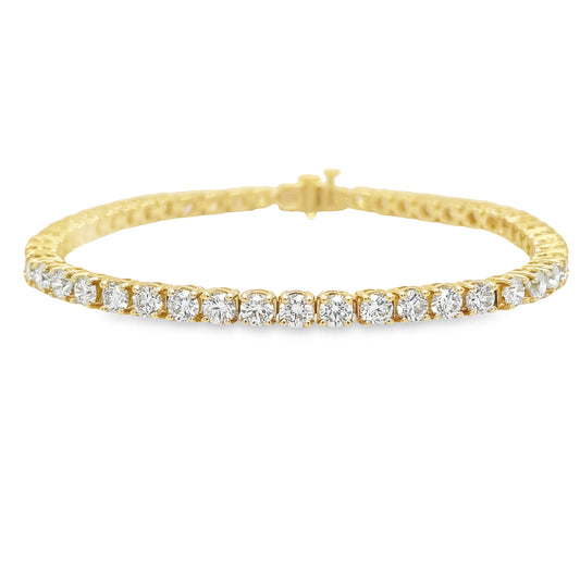Diamond Line Tennis Bracelet 5.63 cts Yellow Gold Front view clasp fastened