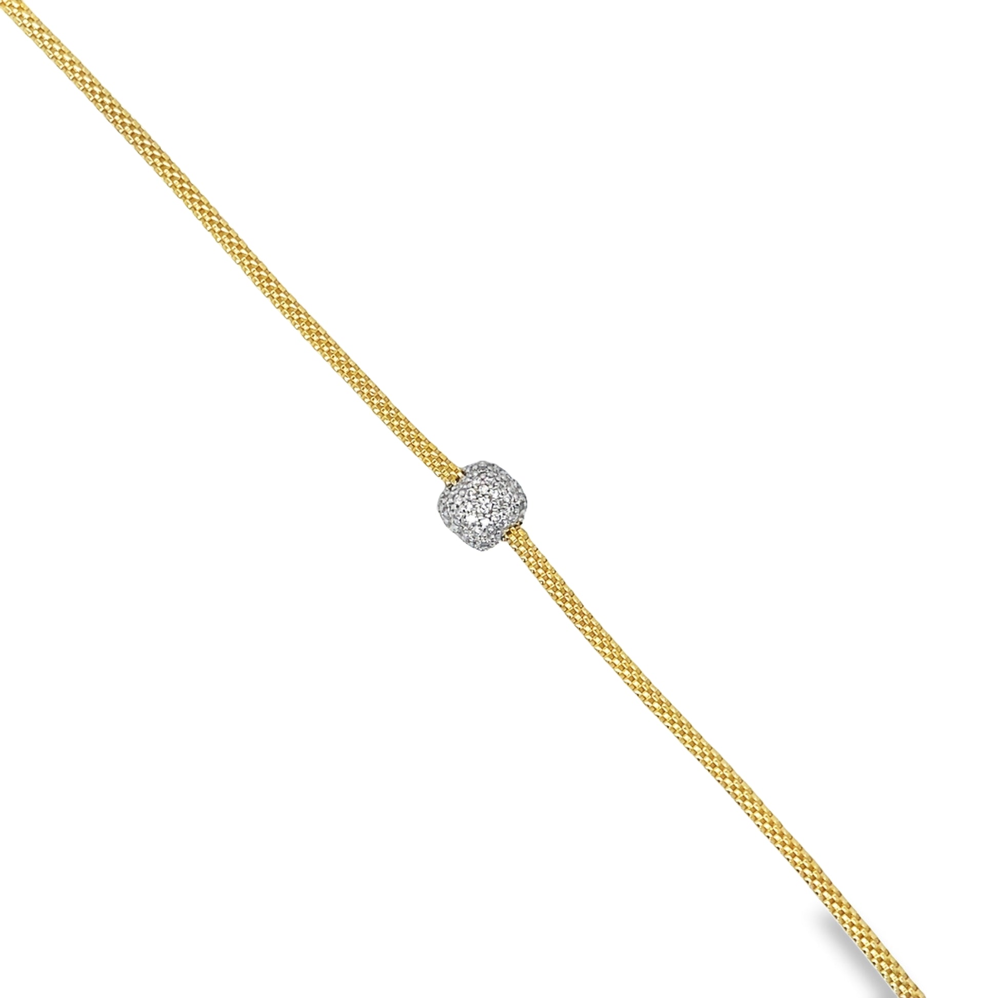 18k Italian Yellow Gold Mesh Style Diamond Pave Solitaire Bracelet Top view 
