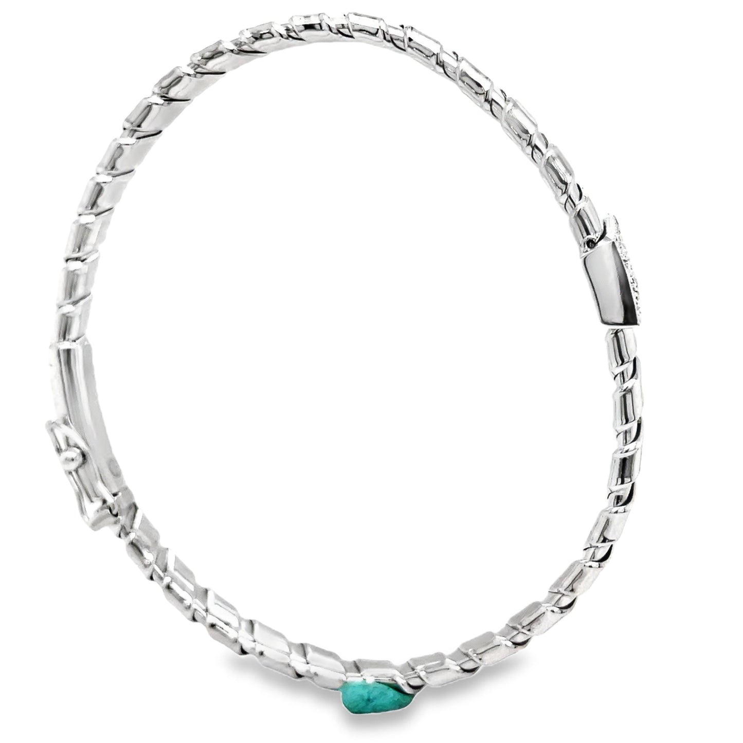 Italian Two Tone Diamond Flexible Ridged White Gold Bangle Bracelet Front view 