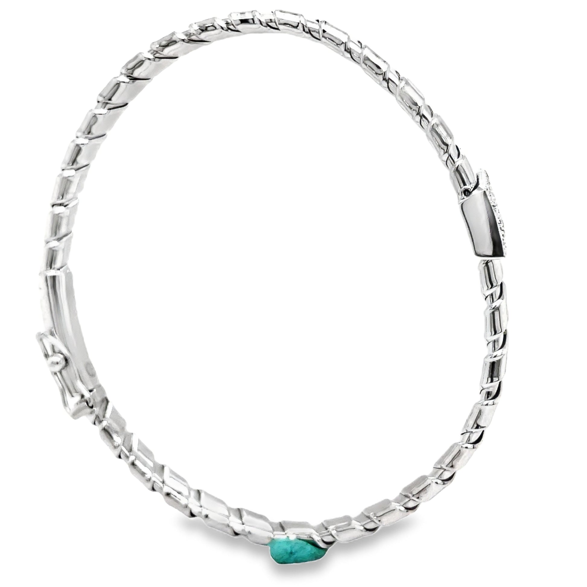 Italian Two Tone Diamond Flexible Ridged White Gold Bangle Bracelet Front view 