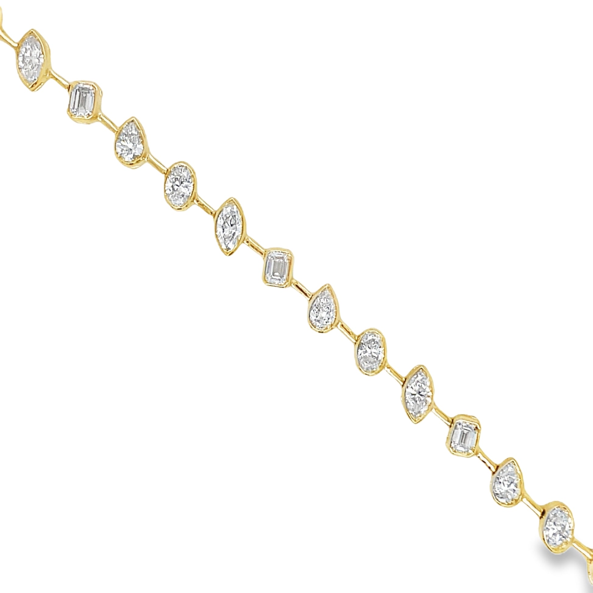 18k Yellow Gold Mixed Fancy Cut Slant Diamond Bracelet Top view