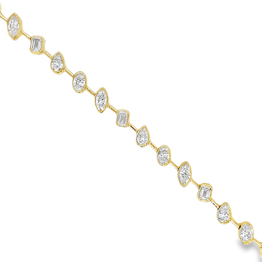 18k Yellow Gold Mixed Fancy Cut Slant Diamond Bracelet Top view