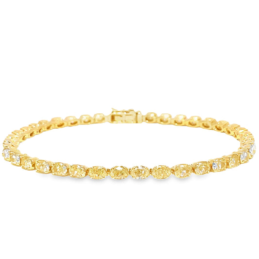 Front view of Fancy Yellow Diamond Oval Shape Line Bracelet