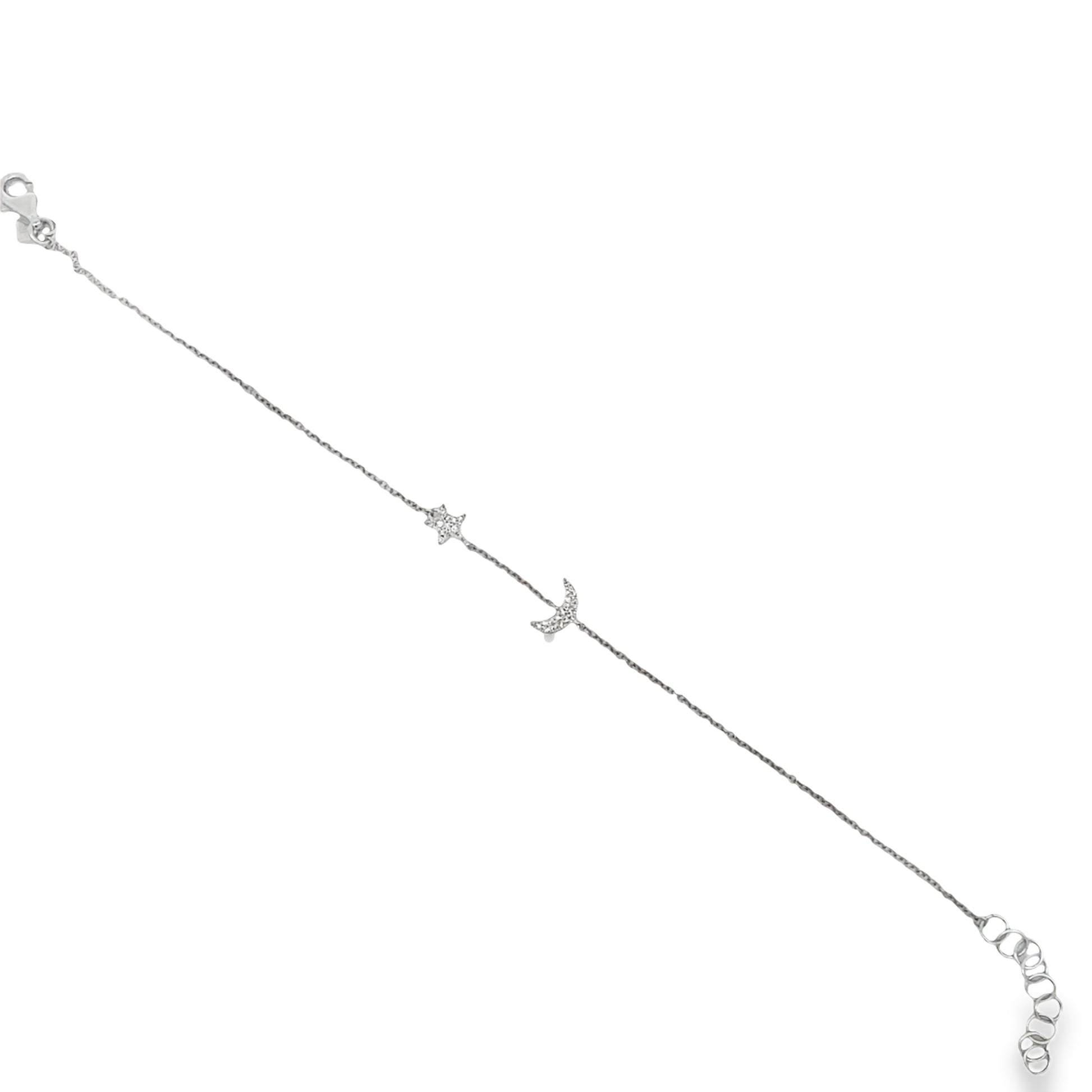 Top view of Dainty Moon and Star Diamond Bracelet 