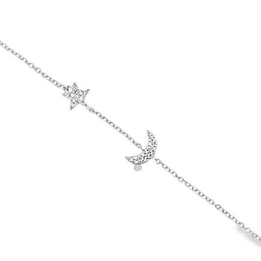 Top view of Dainty Moon and Star Diamond Bracelet 