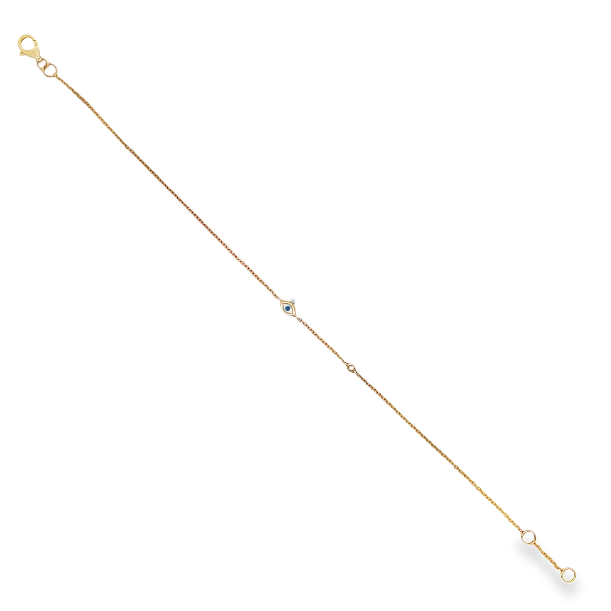 Top view of Enamel Oval Evil Eye Yellow Gold Bracelet