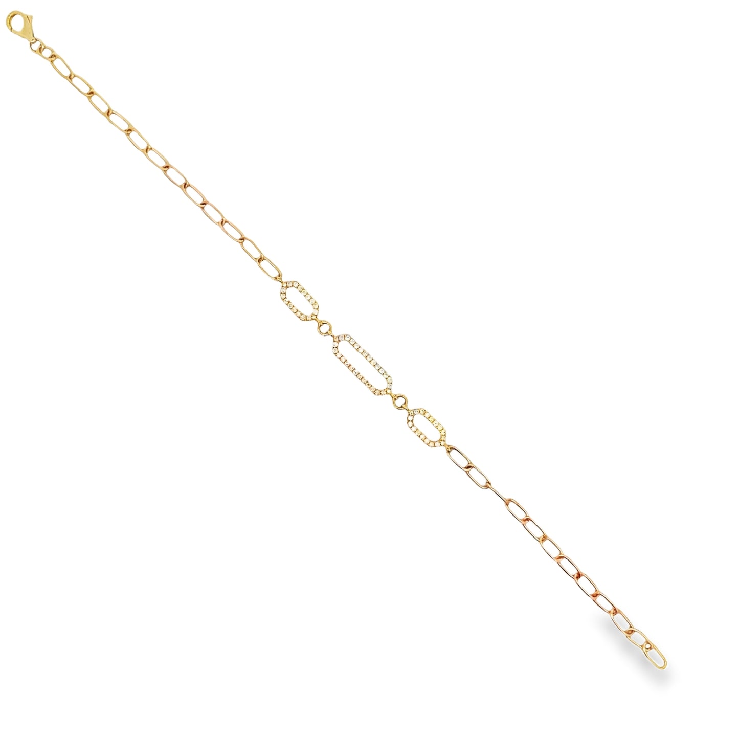 Top view of Diamond Open Link Yellow Gold Bracelet 