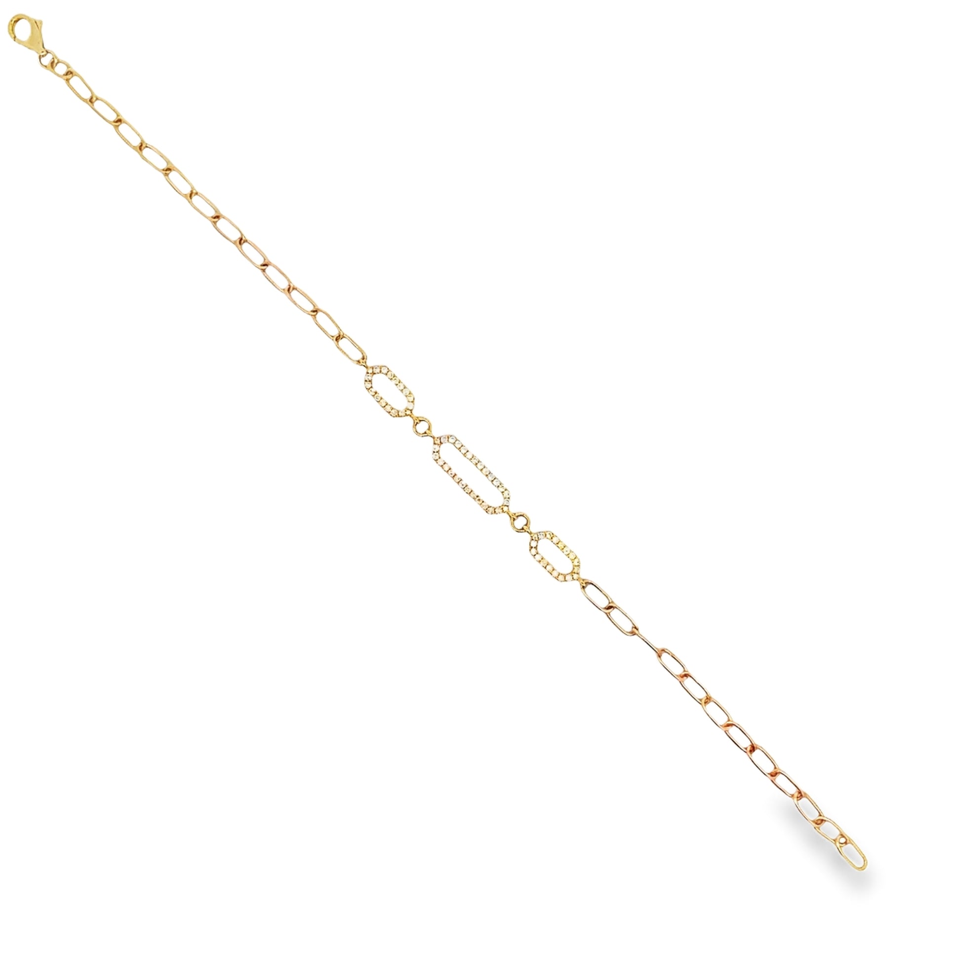 Top view of Diamond Open Link Yellow Gold Bracelet 