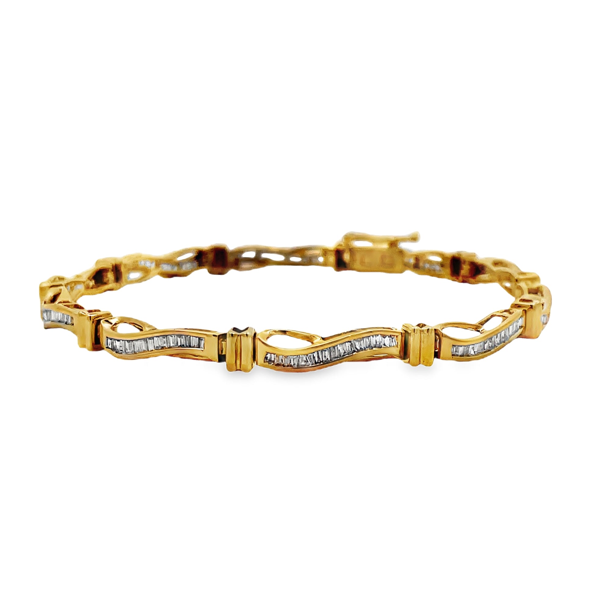 Front view of Estate 14k Baguette Diamond Line Bracelet 