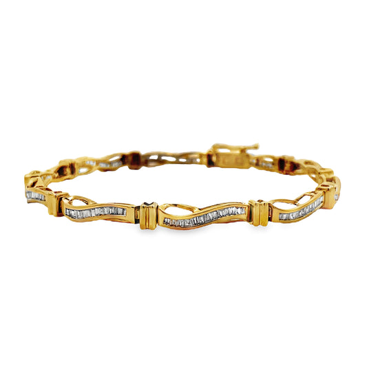 Front view of Estate 14k Baguette Diamond Line Bracelet 