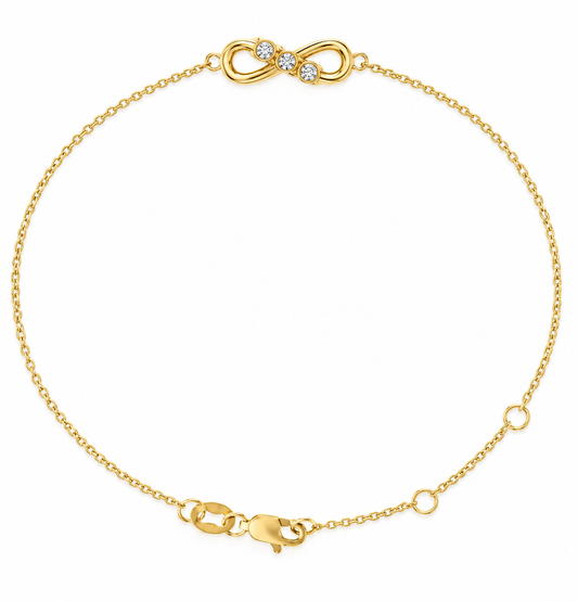 Top view of 14K Yellow Gold Diamond Infinity Bracelet 