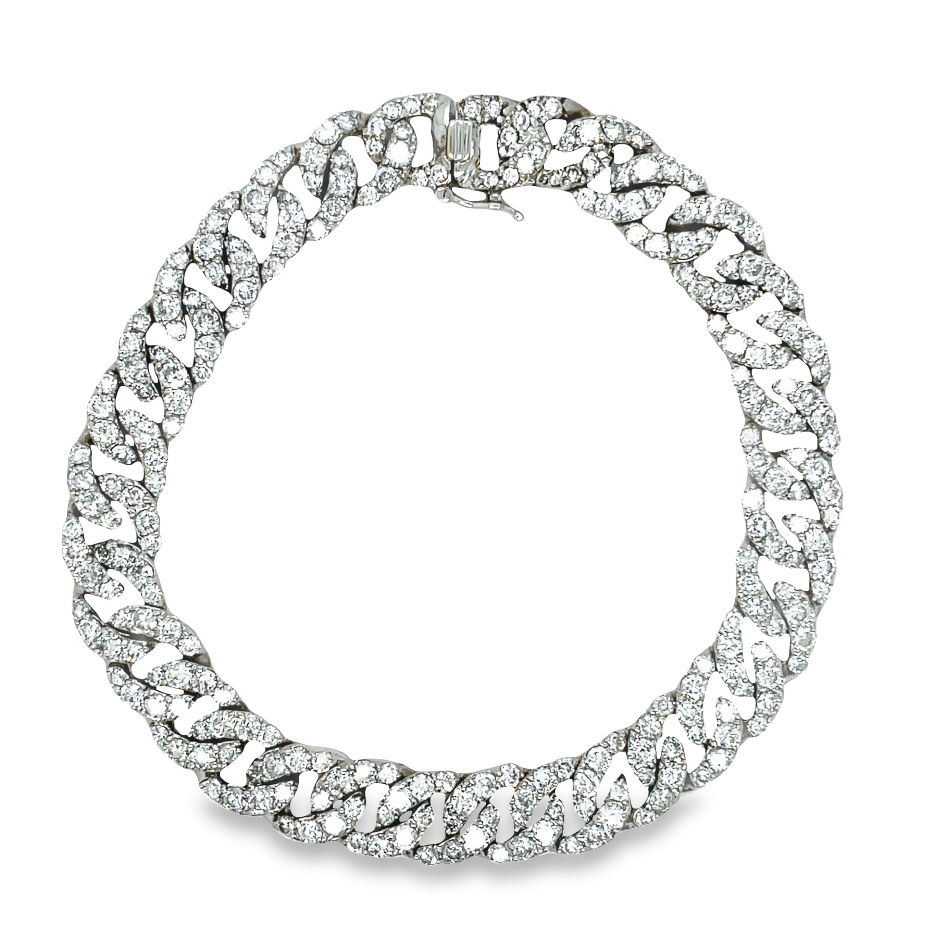 Top view of fastened 18k White Gold Chain Link Diamond Bracelet