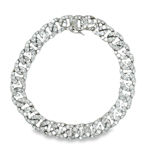 Top view of fastened 18k White Gold Chain Link Diamond Bracelet